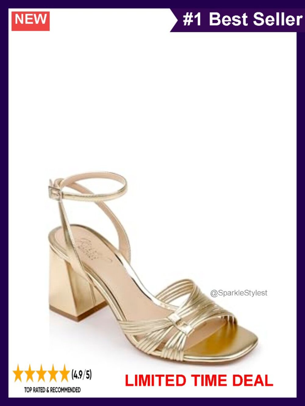 Metallic Strappy Block Heels Open Toe Ankle Strap Formal Sandals